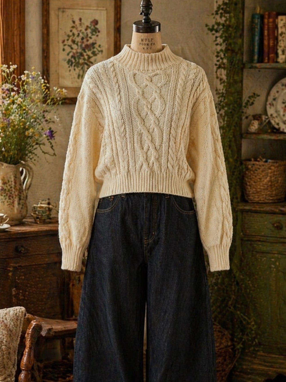 Vintage 1980s/1990s BRAVO Rare Acrylic Cable Knit Cream Pullover Sweater